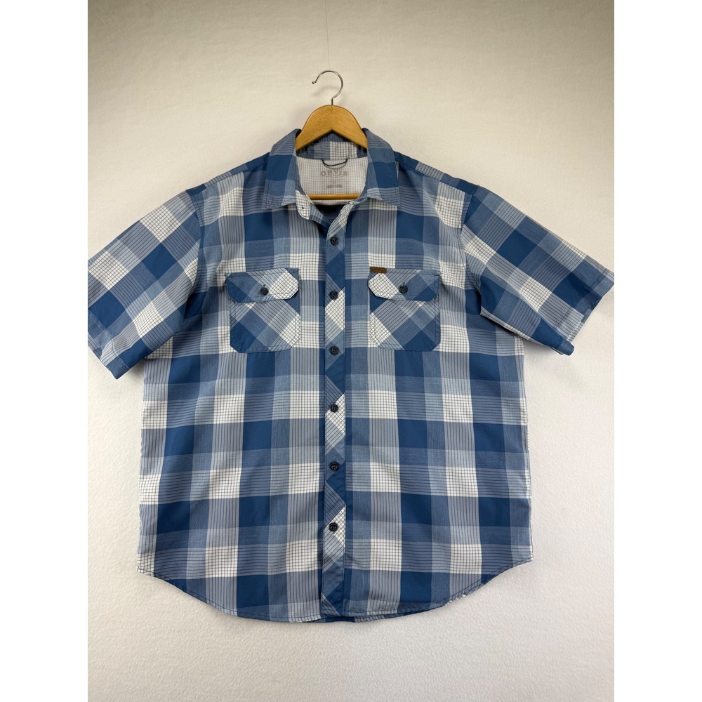 Orvis Shirt Mens XL Blue Plaid Short Sleeve Button Down Fishing Outdoor Pocket